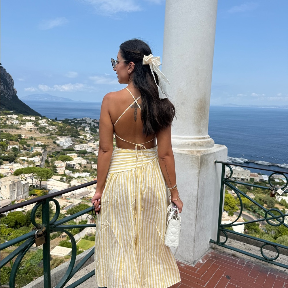 Zimmermann Yellow and White Striped Midi Dress